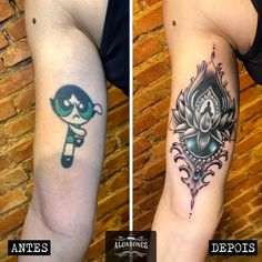 before and after photos of a tattoo cover up