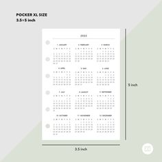 the pocket size calendar is shown in white