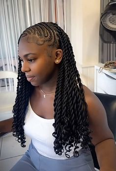 Plait And Twist Hairstyles Natural Hair, Fulani Braids Hairstyles With Twist, 3 Layered Braids, Cornrows Braids For Black Women With Beads, Homecoming Hairstyles With Braids, Braided Hairstyles For Black Women Twist, Braid And Twist Hairstyles, Cornrows With Twist, Teen Braided Hairstyles Black