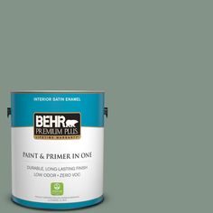 a blue paint can with the words interior / exterior high gloss enamele on it