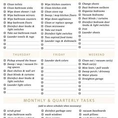 a printable cleaning checklist with the words, clean house rules and other things to do