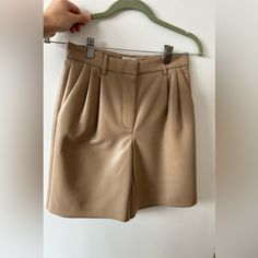 Aritzia Wilfred Faux Leather Shorts Nwot Color: Camel/Tan Size: 0 Condition: New Without Tags Nwot Faux Leather Shorts, Paper Bag Shorts, Tie Front Dress, White Denim Shorts, Belted Shorts, Aritzia Wilfred, Khaki Dress, Suit Style, Pleated Shorts