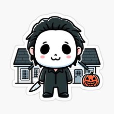 A cute version of Michael Myers getting ready for Halloween. Michael Myers Cute Art, Cute Michael Myers Tattoo, Michael Myers Illustration, Micheal Myers Sticker, Michael Myers Sublimation Designs, Michael Myers Halloween, Ready For Halloween, Michael Myers, Halloween Festival