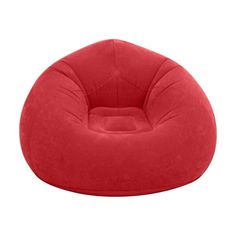 a red bean bag chair sitting on top of a white floor