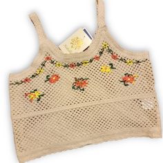 Rebellion Again Tan Beige Floral Crochet Summer Crop Top - Handmade - Sz Large Enjoy The Detailed Craftsmanship And Vibrancy Of This Handmade Rebellion Again Women's Floral Crochet Top In Tan. The Exquisite Details Of Its Crochet Lace Floral Pattern Display A Classic Yet Fashion-Forward Style. The Breathable, Light-Weight Material Allows For Extra Comfort As A Stand Alone Top For Summer Days Or Pulled Over A Bikini While Pool / Beach Side You Won't Regret Adding This Lovely Statement Piece To Yo Beige Cotton Crochet Top For Vacation, Beige Open Knit Crop Top For Summer, Beige Crochet Top With Crochet Trim For Beach Season, Spring Beige Crochet Top For Vacation, Beige Crochet Top For Spring Vacation, Beige Crochet Lace Top For Beach Season, Spring Beige Open Knit Crop Top, Beige Open Knit Crop Top For Spring, Beige Crochet Trim Top For Beach Season