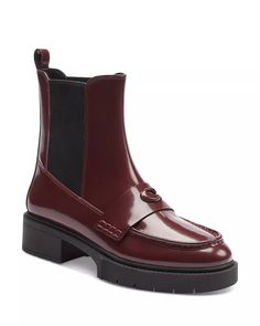 COACH - Women's Louisa Leather Chelsea Boots Formal Patent Leather Chelsea Boots With Round Toe, Fall Chelsea Boots With Removable Insole, Chelsea Boots With Rubber Heel Cap For Workwear, Coach Leather Boots For Formal Occasions, Coach Fall Formal Boots, Coach Formal Boots For Fall, Patent Leather Chelsea Boots With Leather Sole, Patent Leather Boots With Lug Sole, Patent Leather Boots With Lug Sole And Closed Toe