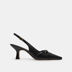 Detailed with our polished Heritage C Plaque the Rowyn slingback is a classic kitten heel silhouette for workdays and weekends. Crafted of smooth leather it’s finished with a comfortable padded footbed. | Coach Rowyn Slingback - Women's Size 9.5 - Black Sleek Slingback Kitten Heels For Formal Occasions, Sleek Slingback Kitten Heels For Formal Events, Classic Slingback Pumps With 4-inch Heel, Elegant Square Toe Slingback Pumps For Work, Elegant Square Toe Slingback Pumps For Business, Classic Slingback Pumps With Sculpted Heel For Business, Classic Slingback Pumps With Padded Heel For Office, Classic Leather Kitten Heels With Heel Strap, Classic Kitten Heels With Heel Strap For Work