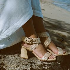 Never Worn. Dolce Vita Paytin Natural Raffia Heel 7.5. Strap Heels Outfit, Heels White, Summer Campaign, Heels Outfits, Patio Designs, Dolce Vita Shoes, Clothespins, Chunky Heel, Backyard Patio