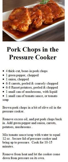 the recipe for pork chops in the pressure cooker