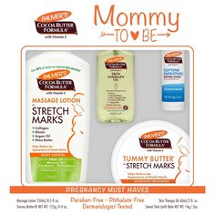 Palmer's Cocoa Butter Formula Mommy to Be Kit includes all the essential pregnancy must-have skin care items for the mommy to be. An ideal, daily use pre-natal skincare regimen that was curated specifically for the pregnant woman from the #1 Stretch Mark brand. This 4pc Mommy to Be kit helps visibly improve skin elasticity, reduce the appearance of stretch marks and scars that occur during and after pregnancy or weight fluctuations and moisturize skin for 48 hrs. Includes Massage Lotion for Stre Palmer's Cocoa Butter, Marks Cream, Palmers Cocoa Butter, Cocoa Butter Formula, Massage Lotion, Stretch Mark Cream, Stretch Mark Removal, Stretch Mark, Women Skin