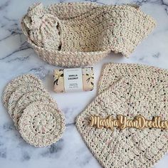 Ravelry: Imagination Spa Set Crochet Bath Set, Knit Spa Set Patterns, Crocheted Spa Sets Free Pattern, Crochet Spa Set Pattern, Spa Set Crochet, Spa Basket, Kitchen Crochet, Spa Set, Basket Pattern