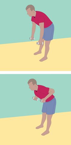 a man is doing push ups with dumbbells on his hands and knees in the same position