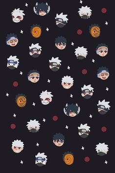 an image of many different faces on a black background with stars and circles around them