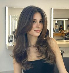 Longer Curtain Bangs With Layers, Butterfly Haircut Without Bangs, Curtain Bangs Butterfly Cut Long Hair, Butterfly Haircut No Bangs, Haircut Ideas For Long Wavy Hair, Hair With Layers And Face Framing, Curtain Bags And Face Framing Layers, Mid Length Hair Long Layers With Face Framing Pieces, Brown Hair Butterfly Cut