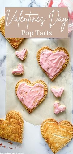 valentine's day pop tarts with pink frosting in the shape of hearts