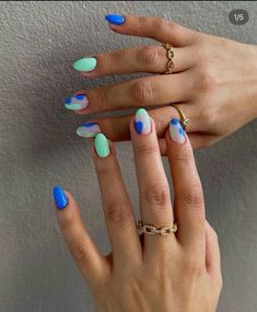 Fun Oval Nails, Fun Summer Nails 2024 Almond, Fun Summer Nails 2024, Colorful Almond Nails, Easy Spring Nail Art, Ora Nails, Cutesy Nails, Aqua Nails, Nail Board