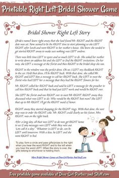 the printable right - hand bridal shower game