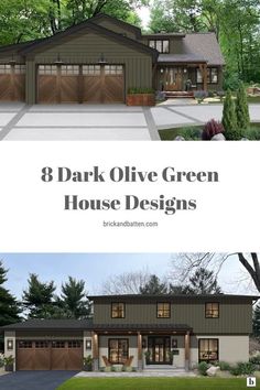 the front and back views of this house are shown in three different colors, including green