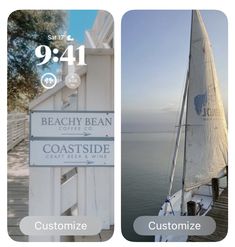 two screens show the same sign as they are displayed on their smartphones, and one shows an image of a sailboat in the water