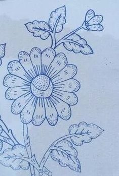 a drawing of a flower with leaves on it