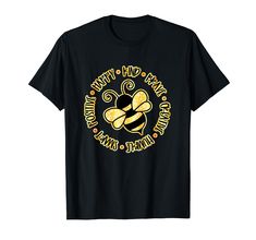 a black t - shirt with a yellow bee and the words happy new year on it