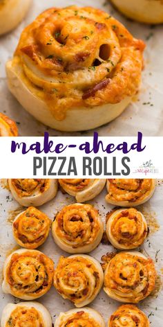 an image of homemade pizza rolls with text overlay