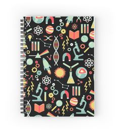 a spiral notebook with an abstract pattern on the front and back cover, in black