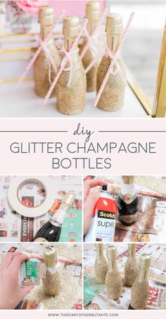 the diy glitter champagne bottles are so cute and easy to make