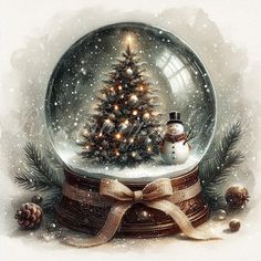 there is a snow globe with a christmas tree in it and lights on the inside