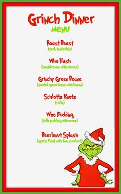 the grinch dinner menu is ready to be eaten