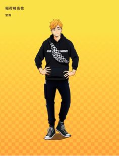 an anime character is standing with his hands on his hips