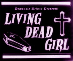 the living dead girl logo is shown in black and white, with a cross on it