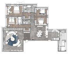 the floor plan for an apartment with two separate rooms and one living room, which is also