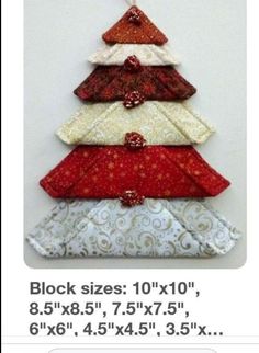 a christmas tree made out of fabric on top of a white wall with the words block sizes 10x10