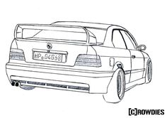 a drawing of a car with the license plate on it's back bumpers