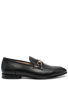 black calf leather horsebit detail gold-tone hardware almond toe slip-on style branded leather insole leather outsole