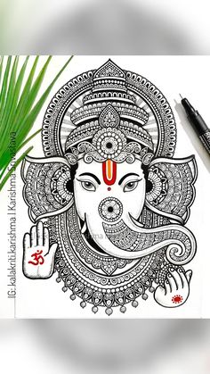 Ganesha Mandala Art Coloured, Karishma Srivastava, Kalakriti Karishma, Coloured Pens, Pen Sketches, Mandala Ideas, Ganesha Drawing, Doddle Art, Ganesh Art Paintings