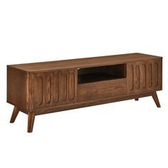 a wooden entertainment center with two doors and three drawers on one side, in an oak finish