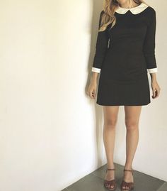 Now you can dress up as Wednesday Addams for Halloween and keep wearing the dress when it is over. As worn by Kylie Jenner (see photo) and Lisa Peter Pan Halloween Costumes, Wednesday Addams Halloween, Black Wednesday, Pan Collar Dress, Black Collared Dress, 1960 Dress, White Costumes