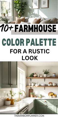 farmhouse paint colors Farmhouse Living Paint Colors, Kitchen And Living Room Paint Ideas, Open Concept Kitchen Colors, Wall Color To Go With Green Cabinets, Timeless Kitchen Paint Colors, Simple Kitchen Paint Colors, Rustic Farmhouse Interior Paint Colors, Farmhouse Room Colors, Trending Color Schemes