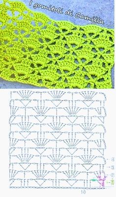 the crochet pattern is shown in two different colors, one green and one yellow