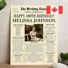 an old newspaper with a woman's birthday photo on the front and back cover