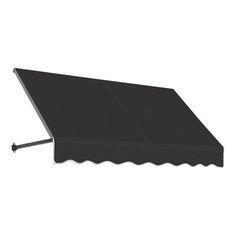 a black awning is shown with the top half closed and the bottom part missing