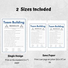 two sheets of paper with the words team building and printable instructions for each piece