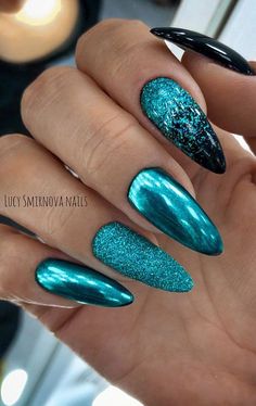 Turquoise Nail Designs, Ongles Gel Violet, Teal Nail Designs, Peacock Nails, Manicure Designs, Teal Nails, Turquoise Nails, Manicure Inspiration, Dinner Inspiration