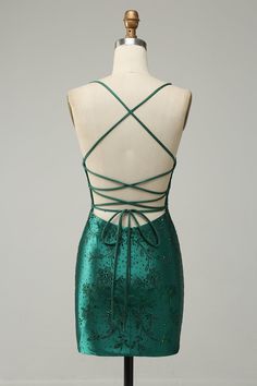 Elegant Evening Dress With Lace-up Back For Homecoming, Fitted Evening Dress With Beaded Straps For Prom, Fitted Green Backless Dress For Prom, Prom Evening Dress With Beaded Straps For Party Season, Beaded Straps Evening Dress For Prom Season, Fitted Evening Dress With Beaded Straps For Homecoming, Prom Season Evening Dress With Beaded Straps, Elegant Sequin Dress With Beaded Straps For Prom, Green Sequin Dress For Weddings And Prom