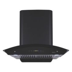 a black stove hood with two lights on it's sides and an exhaust vent