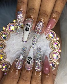 Nail Designs Bling, Gucci Nails, Nails Designer, Glitter Nails Acrylic, Purple Acrylic Nails, Goth Nails, Cute Acrylic Nail Designs, Simple Acrylic Nails, Pretty Nail Art Designs