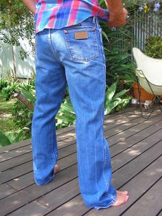 "CALM DOWN Description: Vintage Wrangler Denim Jeans UP-cycled with Vintage 70s Calm Down Patch Copper Rivets and Copper Button Zip Fly Measurements: Waist: 35\" Length/Inseam: 33\" 5 Pocket Jeans For best fit, please compare measurements with a pair of jeans of your own. Circa 1970s 1980s Excellent Vintage Condition 100% Cotton Calm Down patch is NOS (New Old Stock) OOAK (one-of-a-kind) Made in USA PLUS: All clothes are washed, ironed and ready-to-wear!" Retro Cotton Jeans For Rodeo, Vintage Straight Leg Rodeo Bottoms, Vintage Medium Wash Bottoms For Rodeo, Vintage Dark Wash Bottoms For Rodeo, Vintage Straight Leg Bottoms For Rodeo, Vintage Cotton Bottoms For Rodeo, Vintage Denim Jeans For Rodeo, Vintage Cotton Jeans For Rodeo, Trippy Vintage