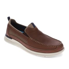 The timeless design of these Dockers men’s boat shoes makes them an easy choice for any day, from Monday morning meetings to Saturday nights on the lake. Made with genuine leather uppers and a lightweight, flexible outsole these men’s shoes were built for long-lasting comfort and style. Plus, these slip-on shoes come complete with a range of comfort features such as Dockers Supreme Comfort massaging footbed with moisture-wicking sock cover and microfiber counter linings to keep your feet cool an Leather Boat Shoes With Cushioned Footbed, Leather Cushioned Boat Shoes, Leather Boat Shoes With Branded Insole, Leather Moc Toe Boat Shoes With Cushioned Footbed, Leather Moc Toe Loafers For Boating, Brown Leather Loafers For Boating, Leather Slip-on Boat Shoes With Leather Sole, Leather Slip-on Moccasins For Boating, Leather Cushioned Slip-on Boat Shoes